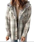 Casual Plaid Hooded Woolen Coat Thickened Fleece-lined Warm Jacket