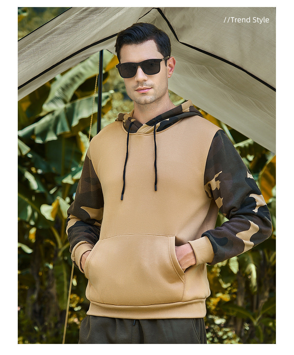 Men's Casual Sweater Camouflage Color Block Hooded Sweater