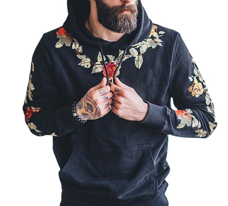 Solid Color Embroidered Men's Sweatshirt