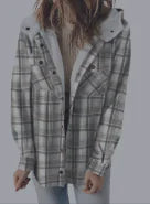 Casual Plaid Hooded Woolen Coat Thickened Fleece-lined Warm Jacket