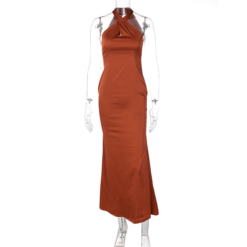 Solid Color Slim Sleeveless Backless Dress Women