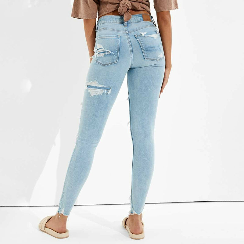 AEO Us High Waist Slim-Fit Slim Looking Patch Jeans