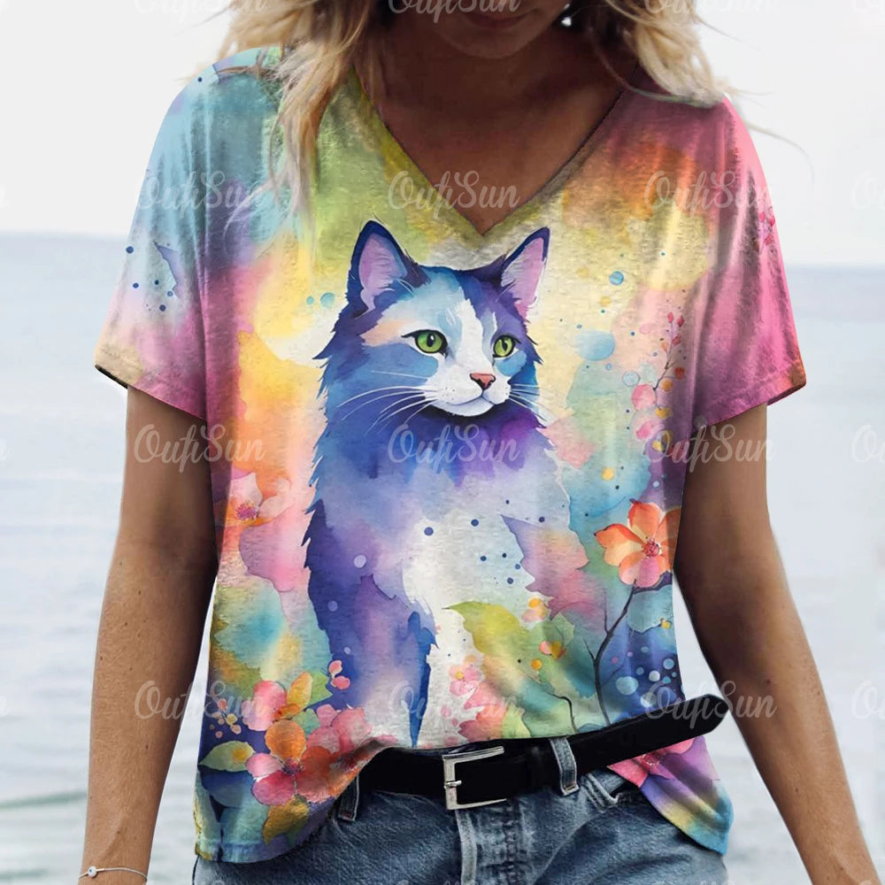 Summer Women's Cat Print T-Shirt