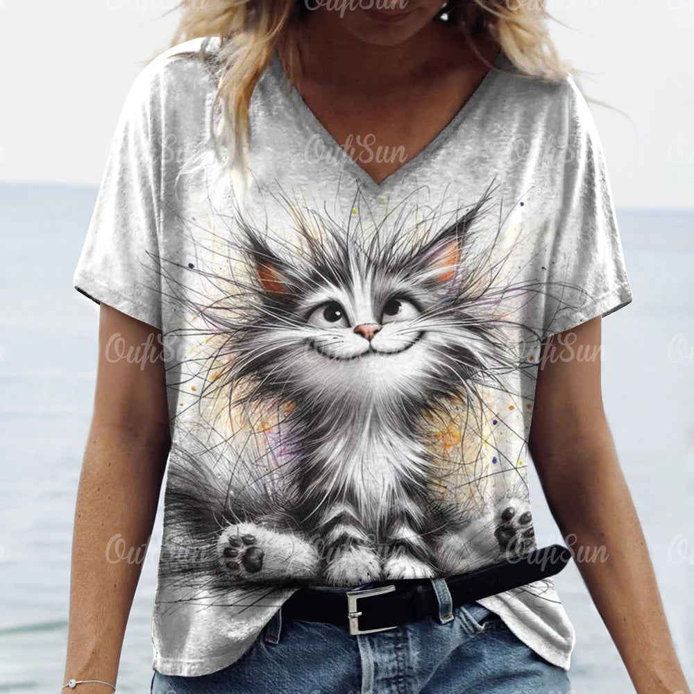 Summer Women's Cat Print T-Shirt