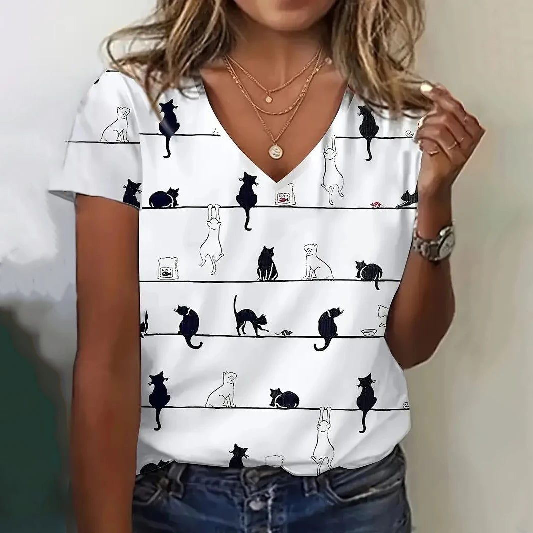 Summer Women's Cat Print T-Shirt