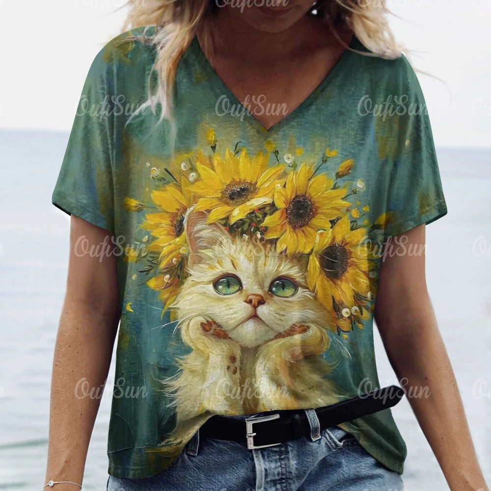 Summer Women's Cat Print T-Shirt