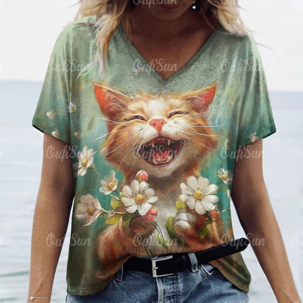 Summer Women's Cat Print T-Shirt