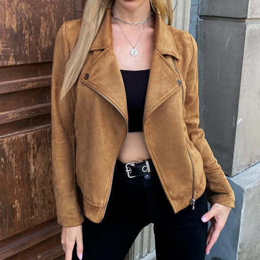 Vintage Suede Leather Biker Jacket for Women