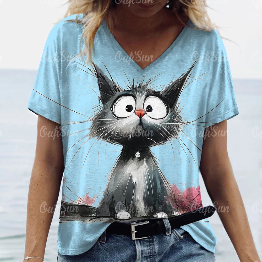 Summer Women's Cat Print T-Shirt