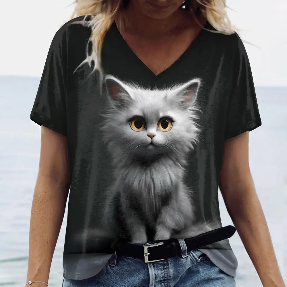 Summer Women's Cat Print T-Shirt