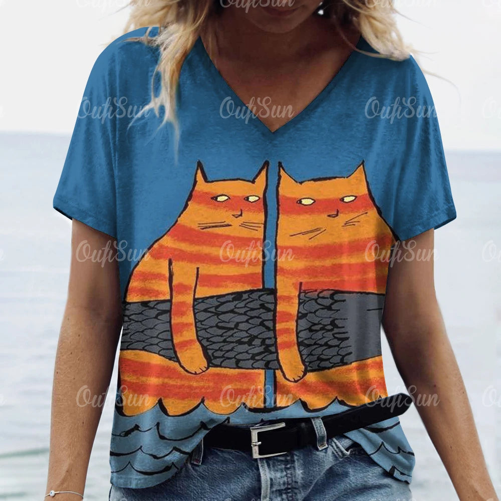 Summer Women's Cat Print T-Shirt