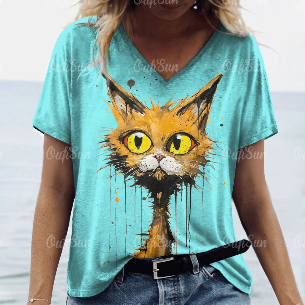 Summer Women's Cat Print T-Shirt