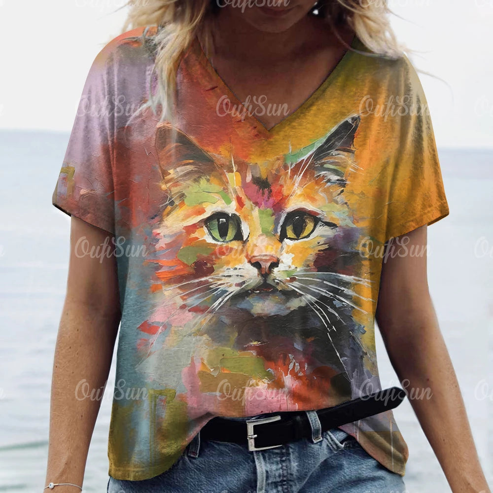 Summer Women's Cat Print T-Shirt