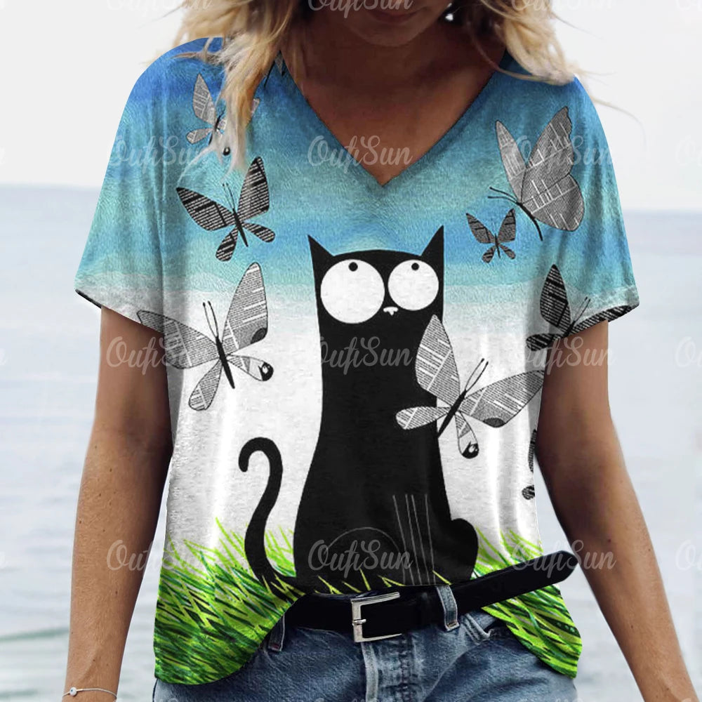 Summer Women's Cat Print T-Shirt