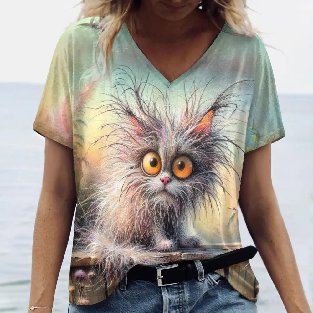 Summer Women's Cat Print T-Shirt