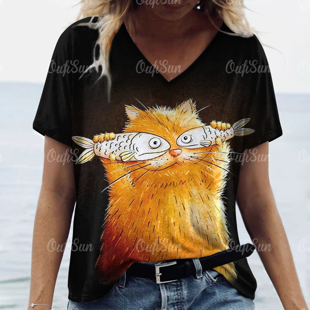 Summer Women's Cat Print T-Shirt