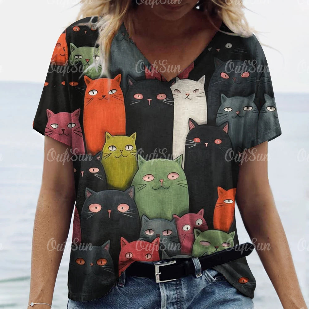 Summer Women's Cat Print T-Shirt