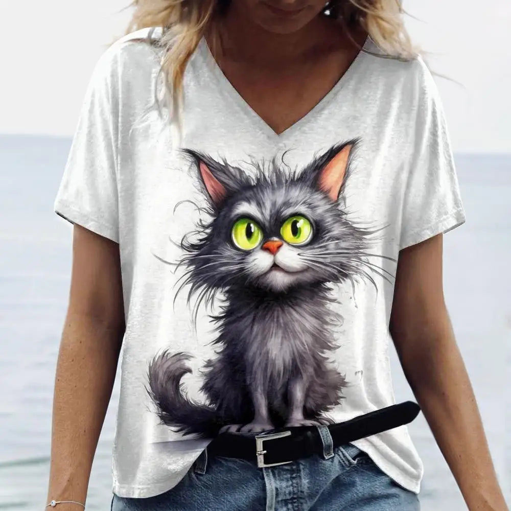 Summer Women's Cat Print T-Shirt