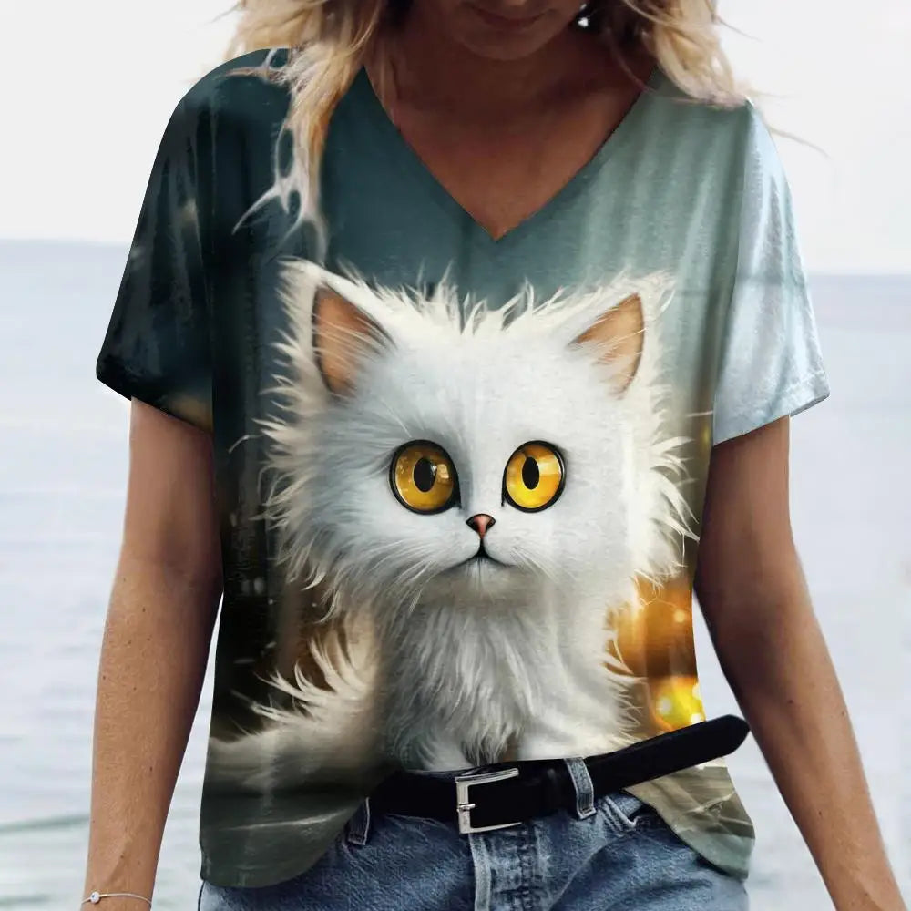 Summer Women's Cat Print T-Shirt