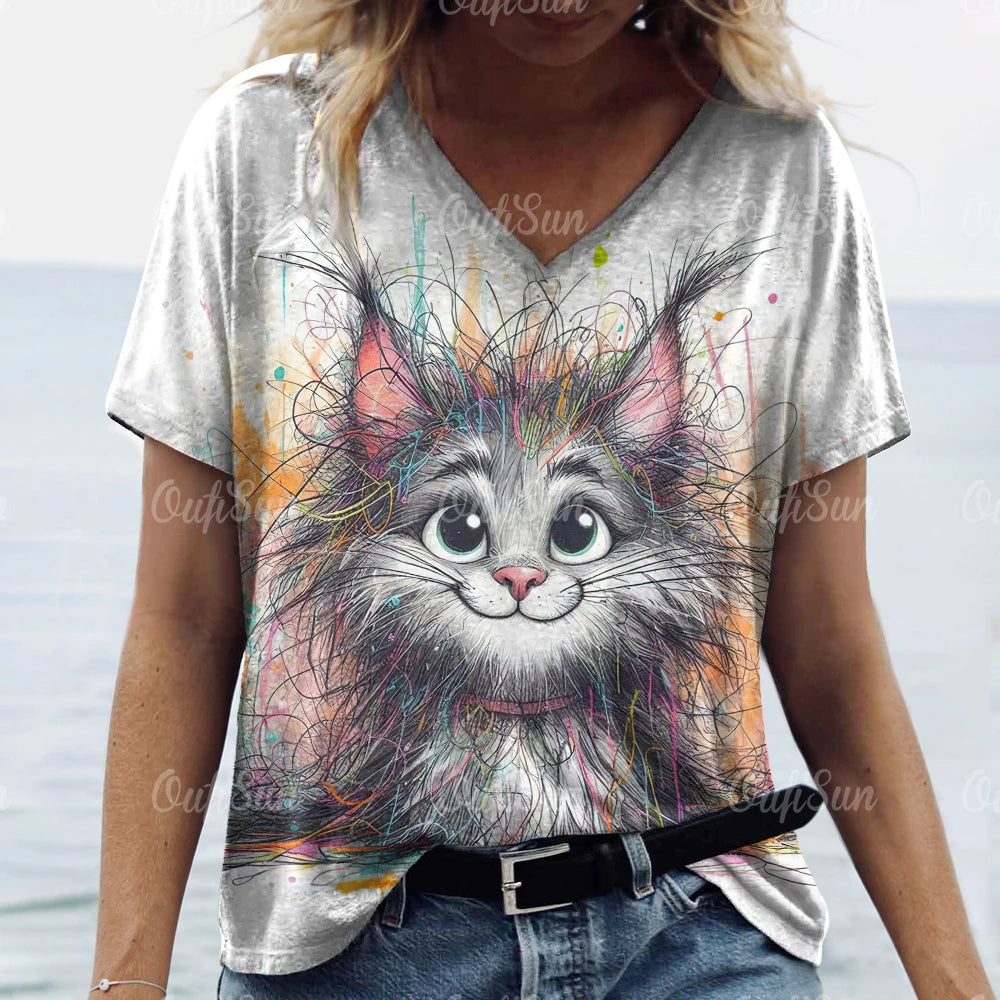 Summer Women's Cat Print T-Shirt