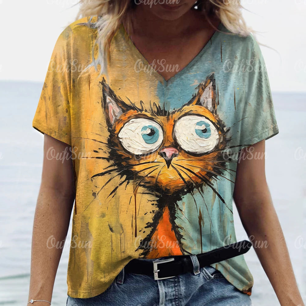 Summer Women's Cat Print T-Shirt