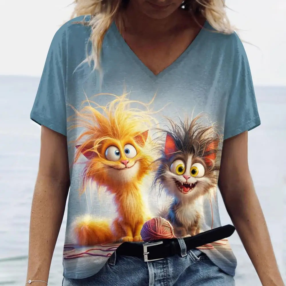 Summer Women's Cat Print T-Shirt