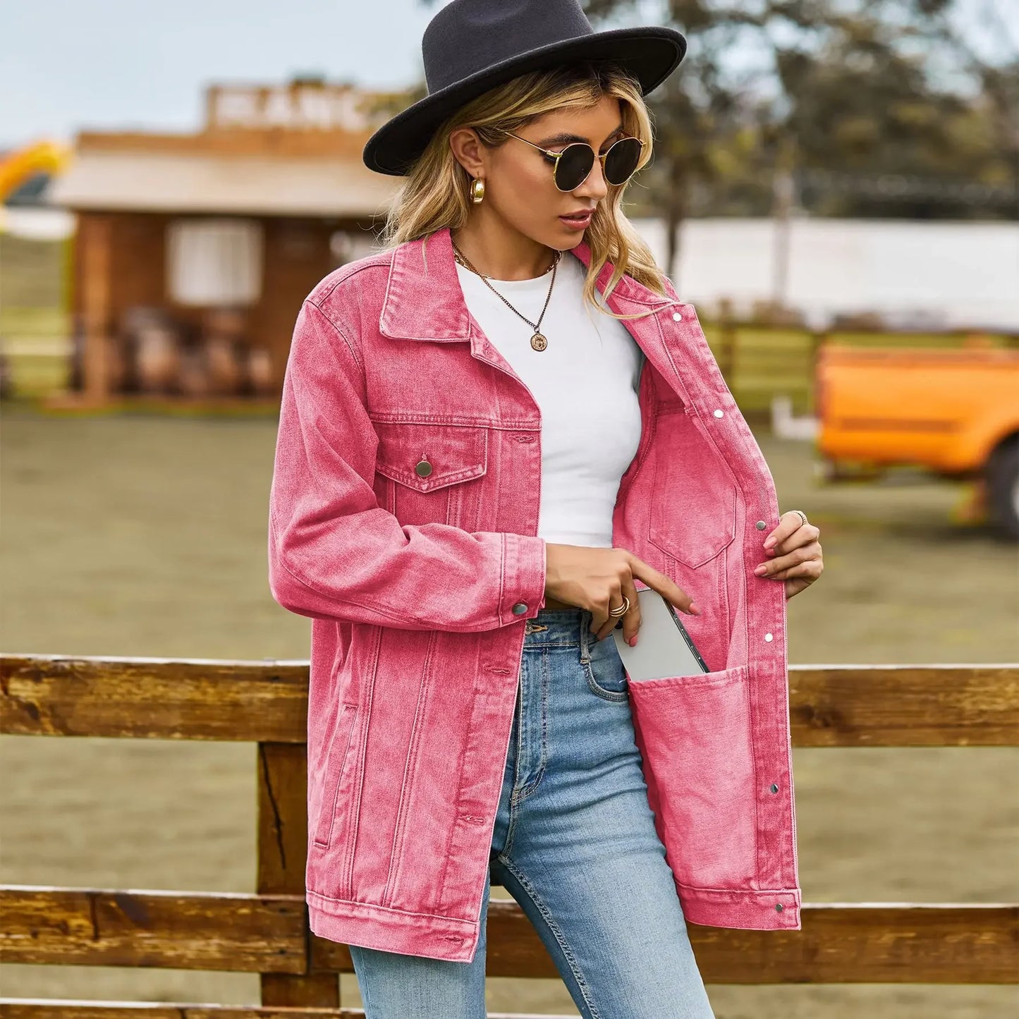 Classic Versatile Denim Jacket for Women Loose Mid-Length Coat