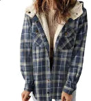 Casual Plaid Hooded Woolen Coat Thickened Fleece-lined Warm Jacket