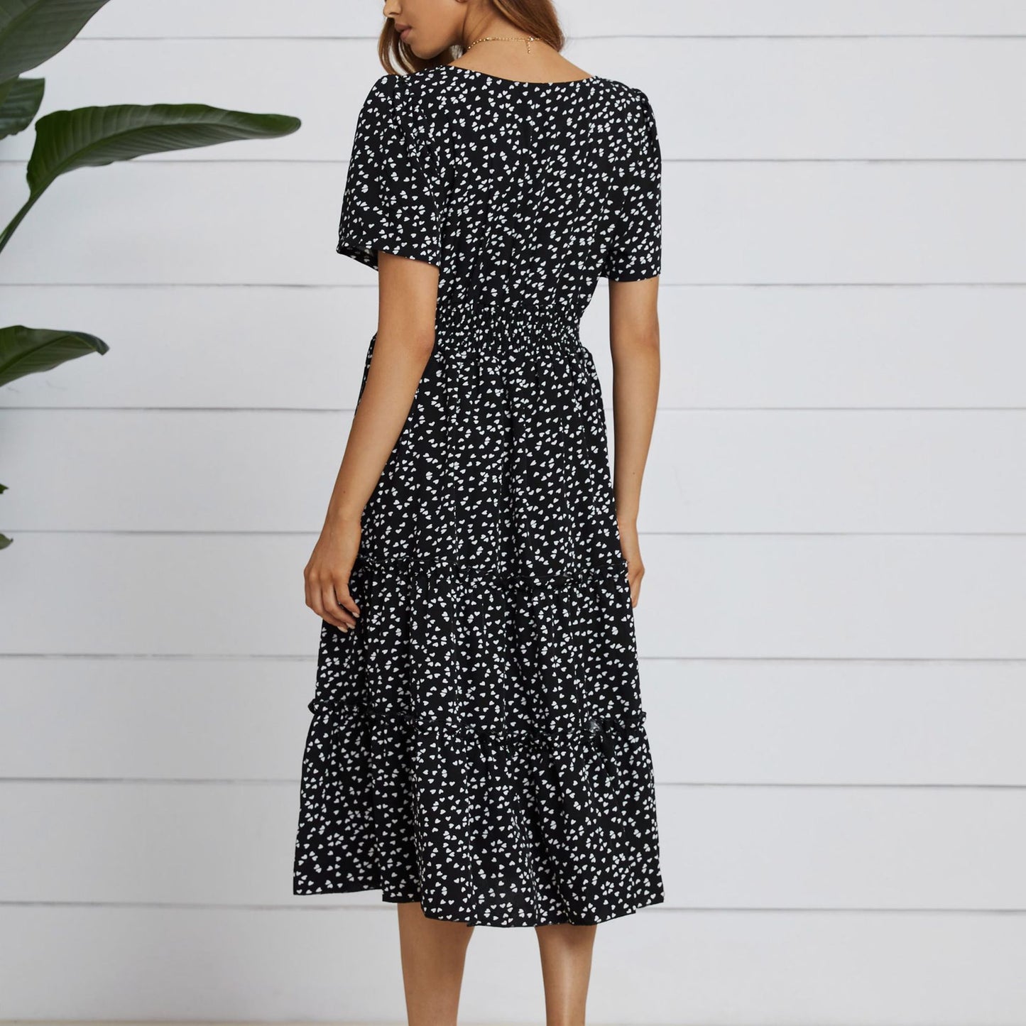 Square Neck Puff Sleeve Floral Dress Long