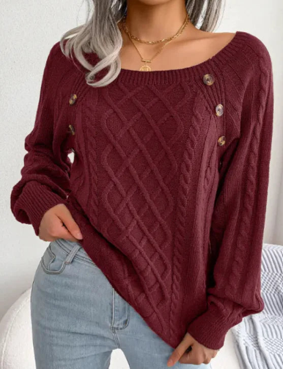 Twist Knit Square Neck Sweater